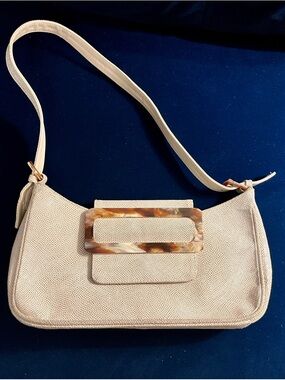 Stuart Weitzman Cream Snakeskin Shoulder Bag with Tortoiseshell Accents